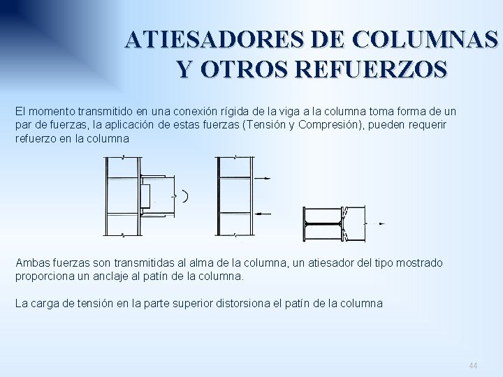 ATIESADORES DE COLUMNAS Y OTROS REFUERZOS El momento transmitido en una conexión rígida de