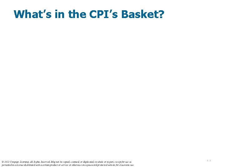What’s in the CPI’s Basket? © 2012 Cengage Learning. All Rights Reserved. May not