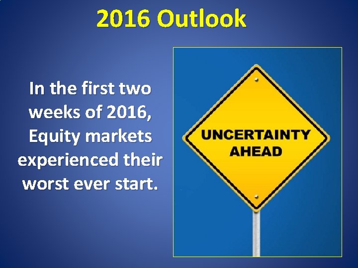 2016 Outlook In the first two weeks of 2016, Equity markets experienced their worst