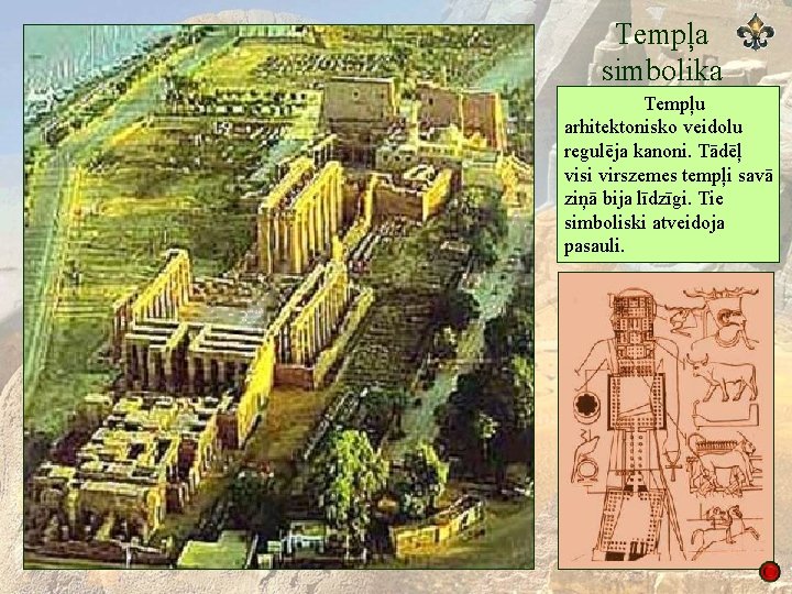 Tempļa simbolika Tempļu arhitektonisko veidolu regulēja kanoni. Tādēļ visi virszemes tempļi savā ziņā bija