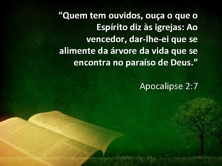 “Quem tem ouvidos, ouça o que o Espírito diz às igrejas: Ao vencedor, dar-lhe-ei