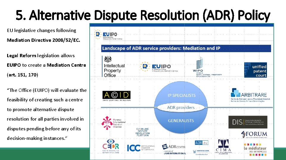 5. Alternative Dispute Resolution (ADR) Policy EU legislative changes following Mediation Directive 2008/52/EC. Legal