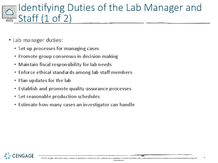 Identifying Duties of the Lab Manager and Staff (1 of 2) • Lab manager