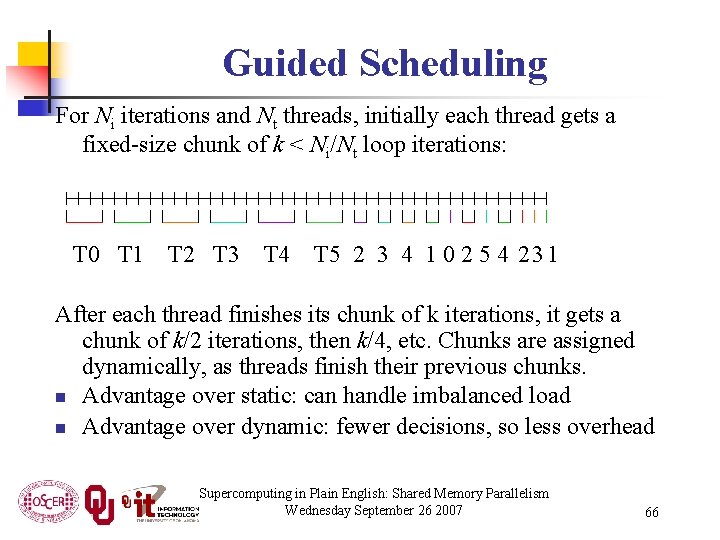 Guided Scheduling For Ni iterations and Nt threads, initially each thread gets a fixed-size