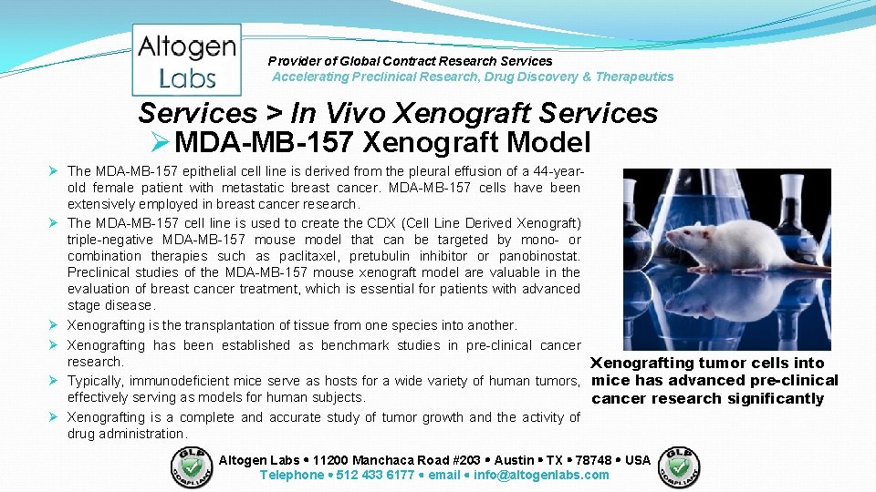 Provider of Global Contract Research Services Accelerating Preclinical Research, Drug Discovery & Therapeutics Services