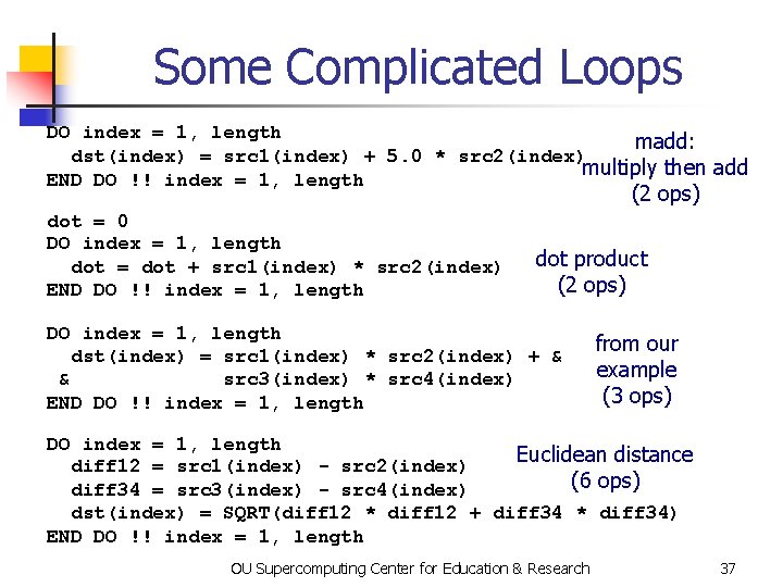 Some Complicated Loops DO index = 1, length madd: dst(index) = src 1(index) +