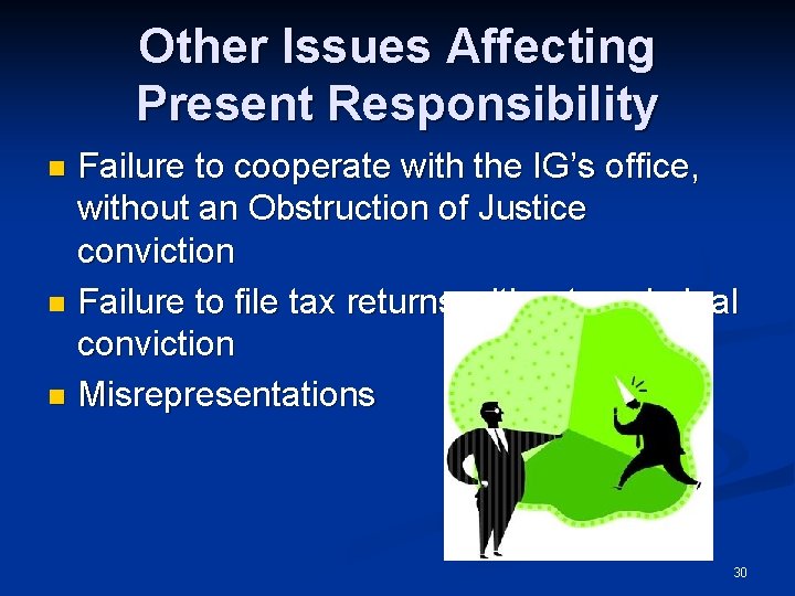 Other Issues Affecting Present Responsibility Failure to cooperate with the IG’s office, without an