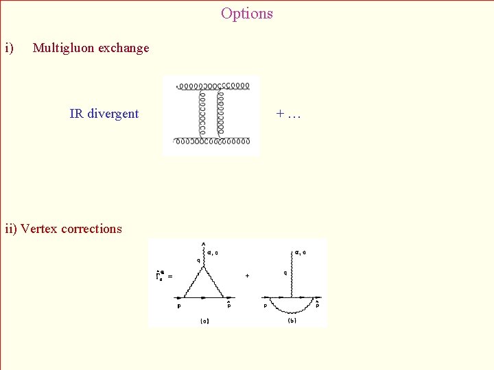 Options i) Multigluon exchange IR divergent ii) Vertex corrections +… 