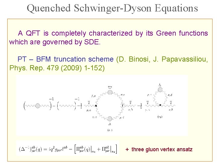 Quenched Schwinger-Dyson Equations A QFT is completely characterized by its Green functions which are