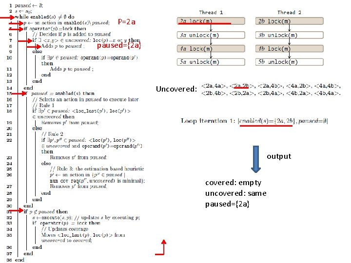 P=2 a paused={2 a} Uncovered: output covered: empty uncovered: same paused={2 a} 