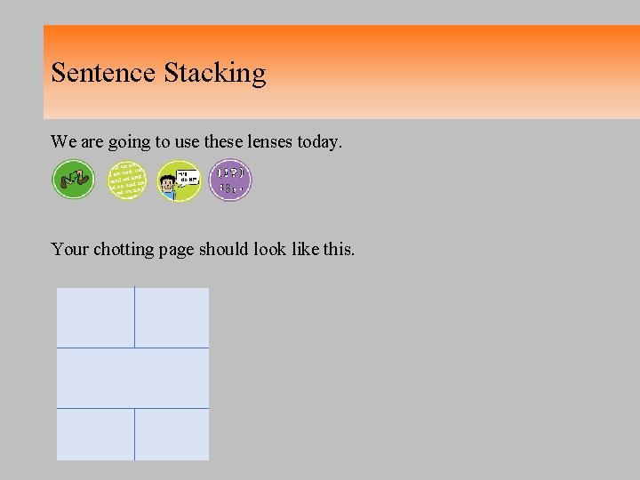 Sentence Stacking We are going to use these lenses today. Your chotting page should