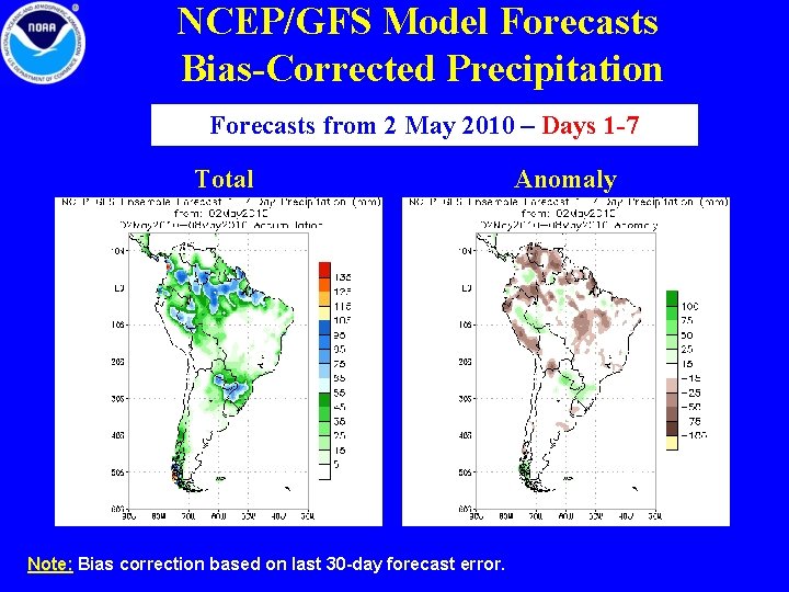 NCEP/GFS Model Forecasts Bias-Corrected Precipitation Forecasts from 2 May 2010 – Days 1 -7