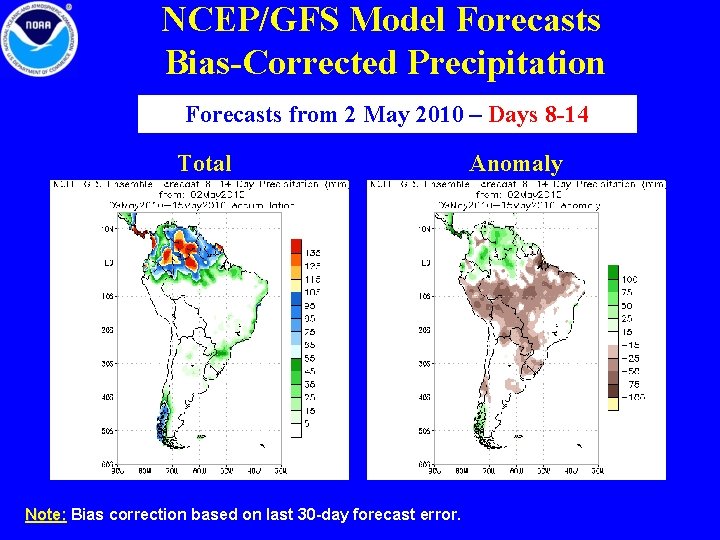 NCEP/GFS Model Forecasts Bias-Corrected Precipitation Forecasts from 2 May 2010 – Days 8 -14