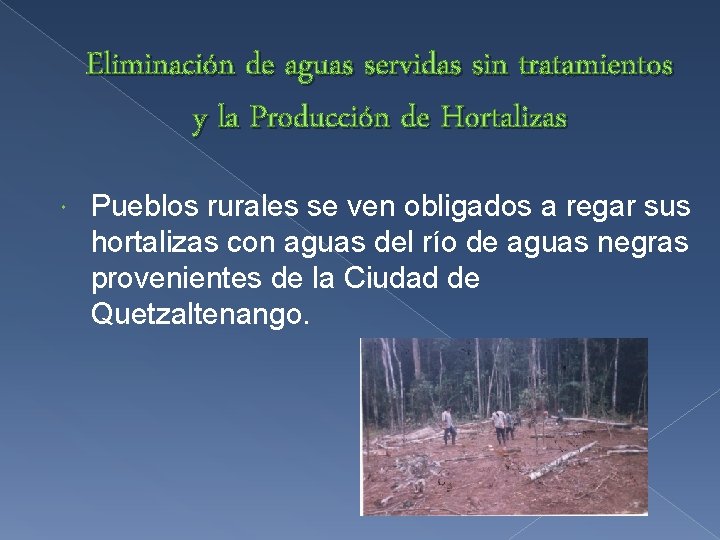 Eliminación de aguas servidas sin tratamientos y la Producción de Hortalizas Pueblos rurales se