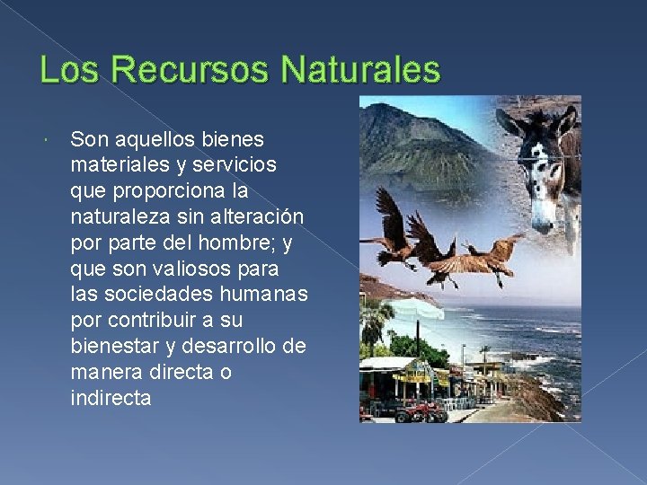 Los Recursos Naturales Son aquellos bienes materiales y servicios que proporciona la naturaleza sin
