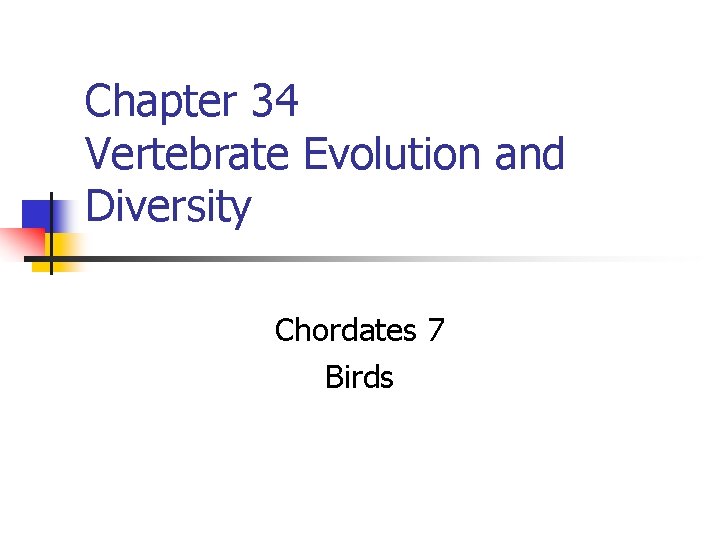 Chapter 34 Vertebrate Evolution and Diversity Chordates 7 Birds 