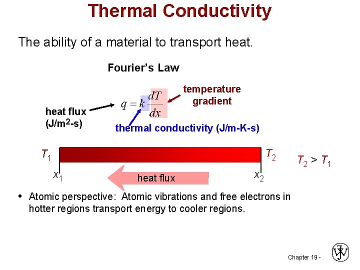 Thermal Conductivity The ability of a material to transport heat. Fourier’s Law heat flux