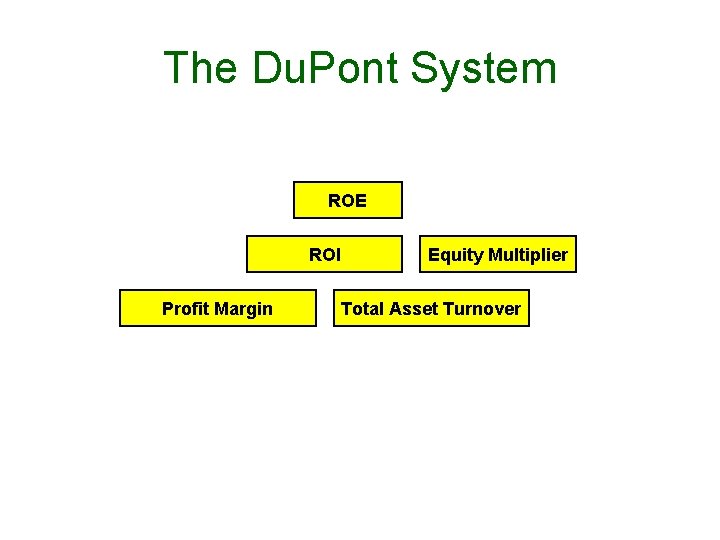 The Du. Pont System ROE ROI Profit Margin Equity Multiplier Total Asset Turnover 