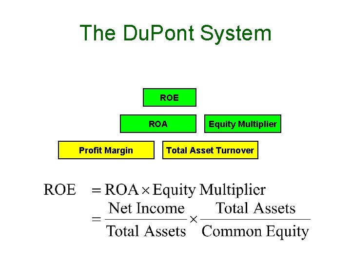 The Du. Pont System ROE ROA Profit Margin Equity Multiplier Total Asset Turnover 