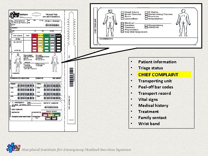  • • Patient information Triage status • CHIEF COMPLAINT • • Transporting unit
