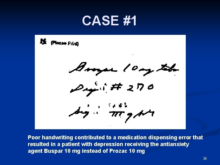 CASE #1 Poor handwriting contributed to a medication dispensing error that resulted in a