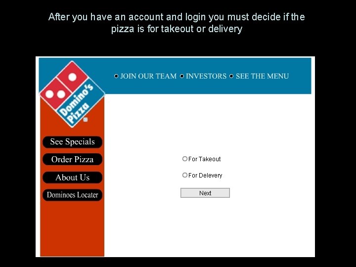 After you have an account and login you must decide if the pizza is