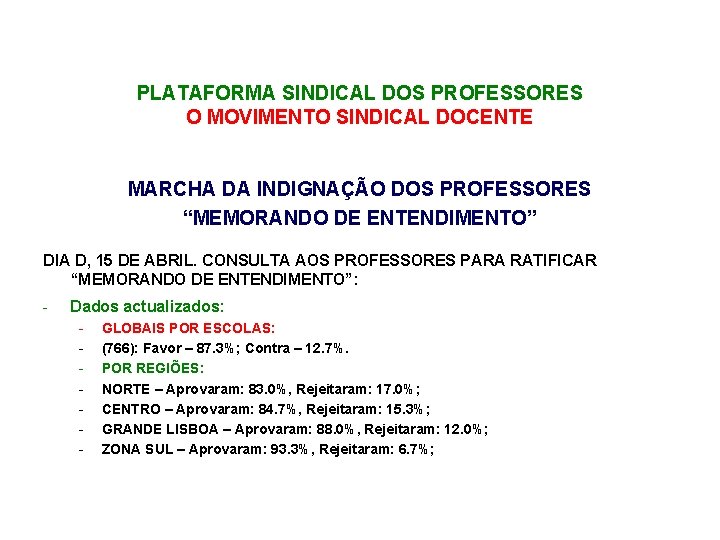 PLATAFORMA SINDICAL DOS PROFESSORES O MOVIMENTO SINDICAL DOCENTE MARCHA DA INDIGNAÇÃO DOS PROFESSORES “MEMORANDO