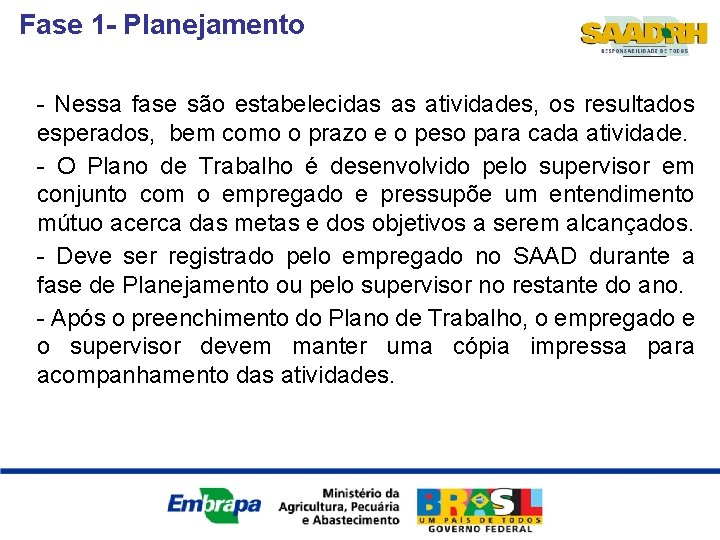 Fase 1 - Planejamento - Nessa fase são estabelecidas as atividades, os resultados esperados,