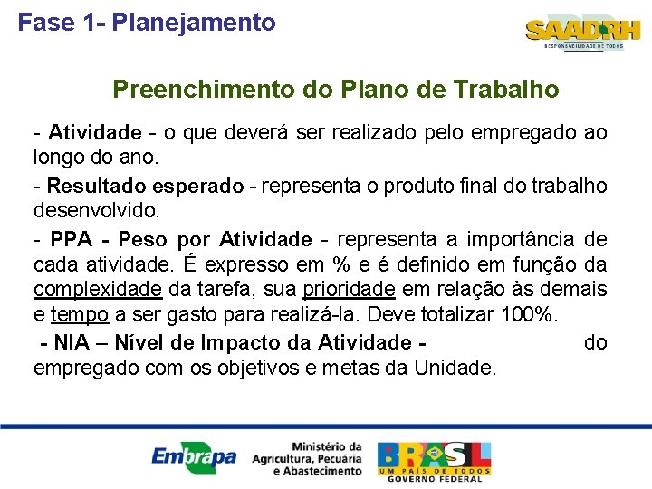 Fase 1 - Planejamento Preenchimento do Plano de Trabalho - Atividade - o que