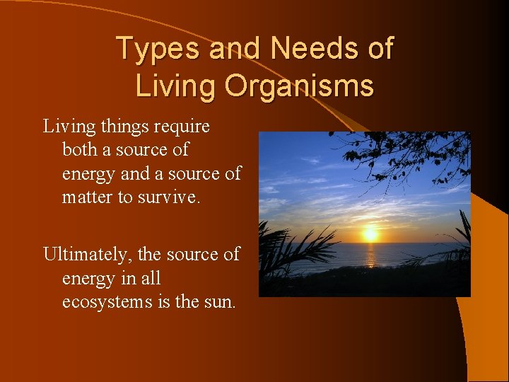 Ecosystems Types and Needs of Living Organisms Living