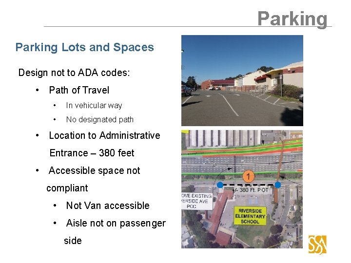 Parking Lots and Spaces Design not to ADA codes: • Path of Travel •