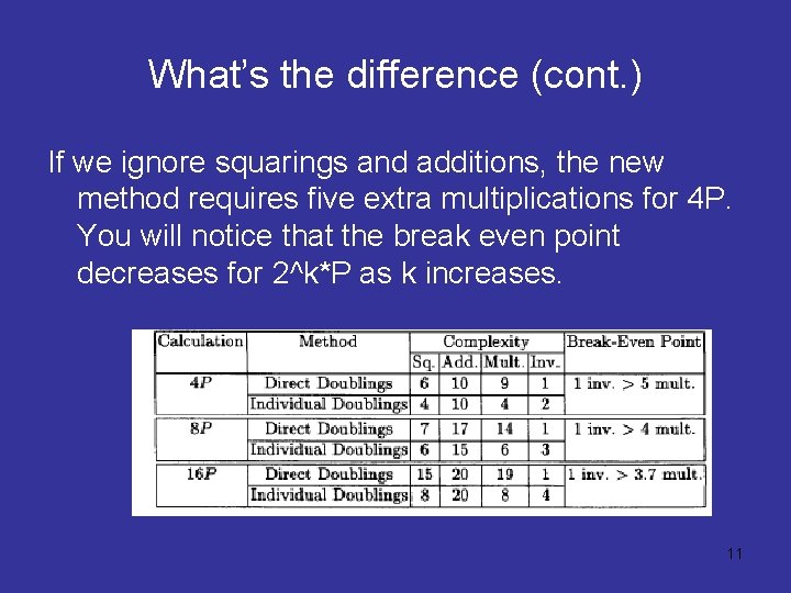 What’s the difference (cont. ) If we ignore squarings and additions, the new method