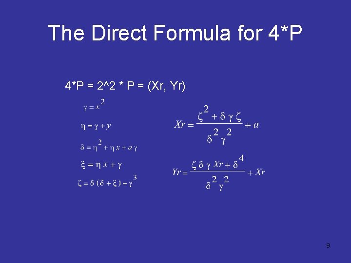 The Direct Formula for 4*P = 2^2 * P = (Xr, Yr) 9 