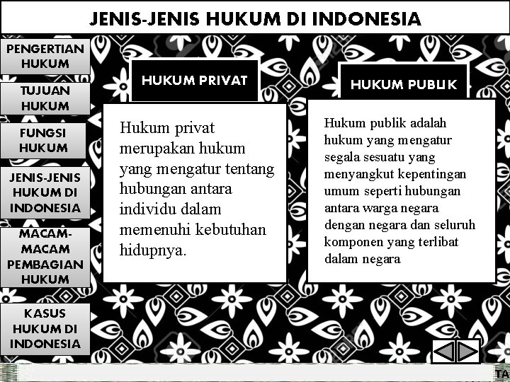 JENIS-JENIS HUKUM DI INDONESIA PENGERTIAN HUKUM TUJUAN HUKUM FUNGSI HUKUM JENIS-JENIS HUKUM DI INDONESIA