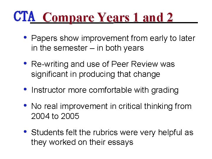 CTA Compare Years 1 and 2 • Papers show improvement from early to later