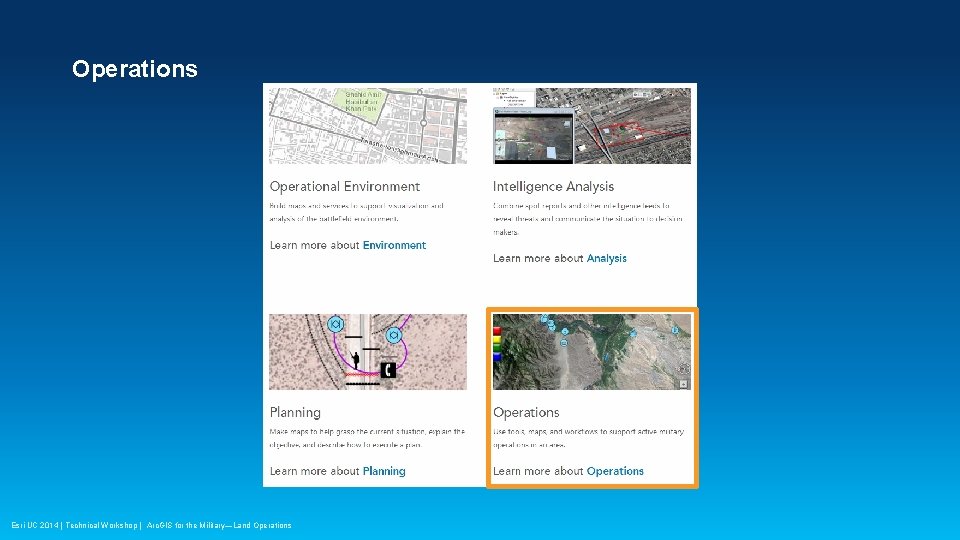Operations Esri UC 2014 | Technical Workshop | Arc. GIS for the Military—Land Operations