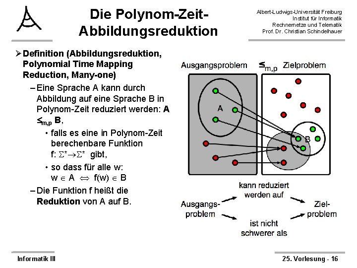 Die Polynom-Zeit. Abbildungsreduktion Albert-Ludwigs-Universität Freiburg Institut für Informatik Rechnernetze und Telematik Prof. Dr. Christian