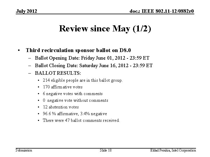 July 2012 doc. : IEEE 802. 11 -12/0882 r 0 Review since May (1/2)