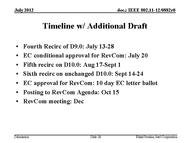 July 2012 doc. : IEEE 802. 11 -12/0882 r 0 Timeline w/ Additional Draft July 2012 doc. : IEEE 802. 11 -12/0882 r 0 Timeline w/ Additional Draft