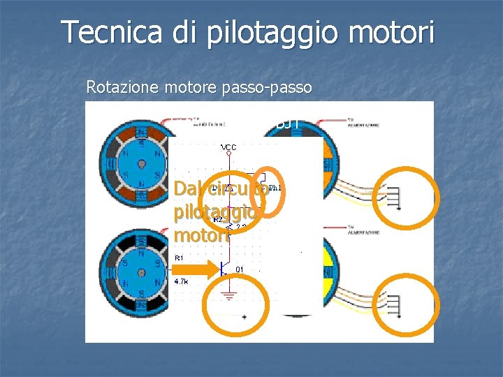 Tecnica di pilotaggio motori Rotazione motore passo-passo Interruttore a BJT Dal circuito pilotaggio motori