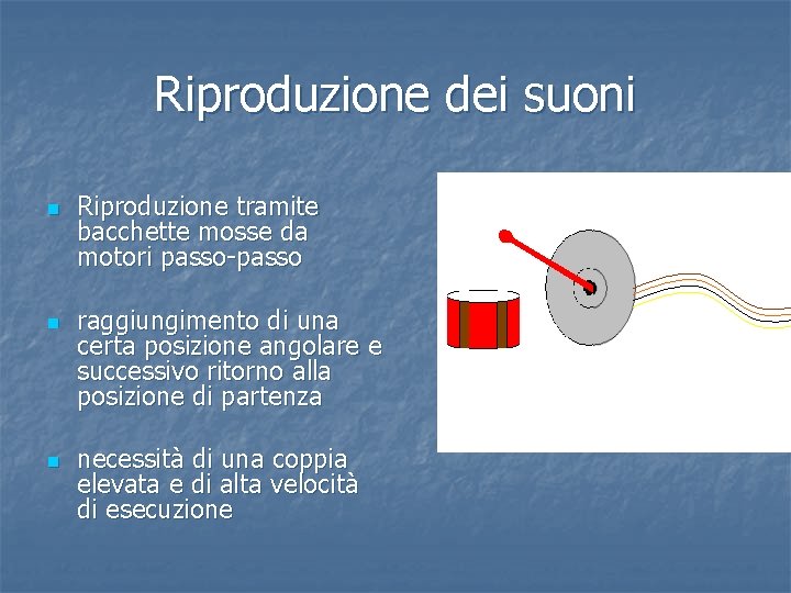 Riproduzione dei suoni n n n Riproduzione tramite bacchette mosse da motori passo-passo raggiungimento
