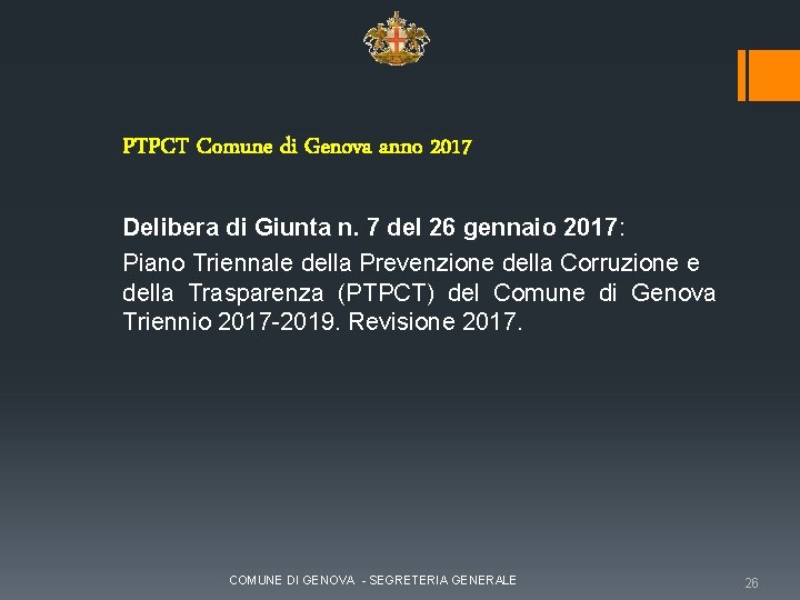PTPCT Comune di Genova anno 2017 Delibera di Giunta n. 7 del 26 gennaio