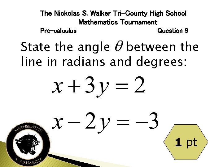The Nickolas S. Walker Tri-County High School Mathematics Tournament Pre-calculus Question 9 State the