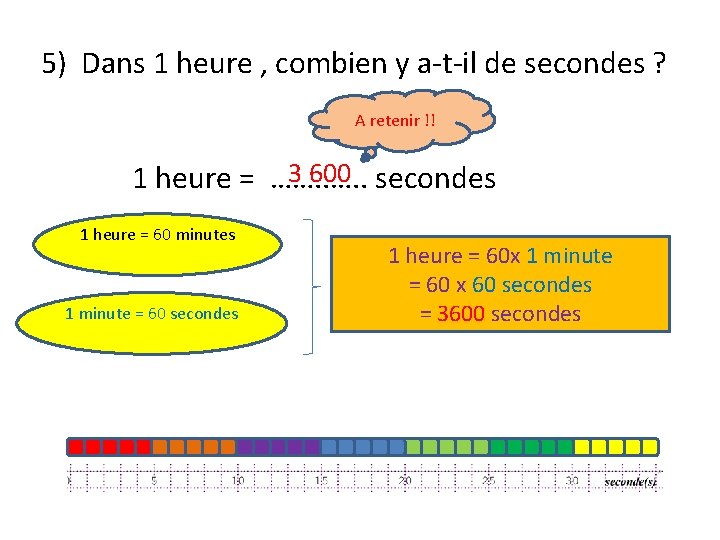 5) Dans 1 heure , combien y a-t-il de secondes ? A retenir !!