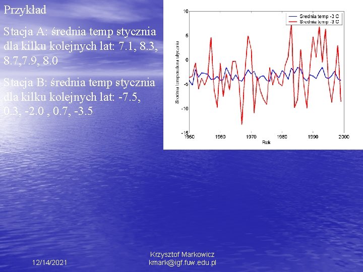 Przykład Stacja A: średnia temp stycznia dla kilku kolejnych lat: 7. 1, 8. 3,