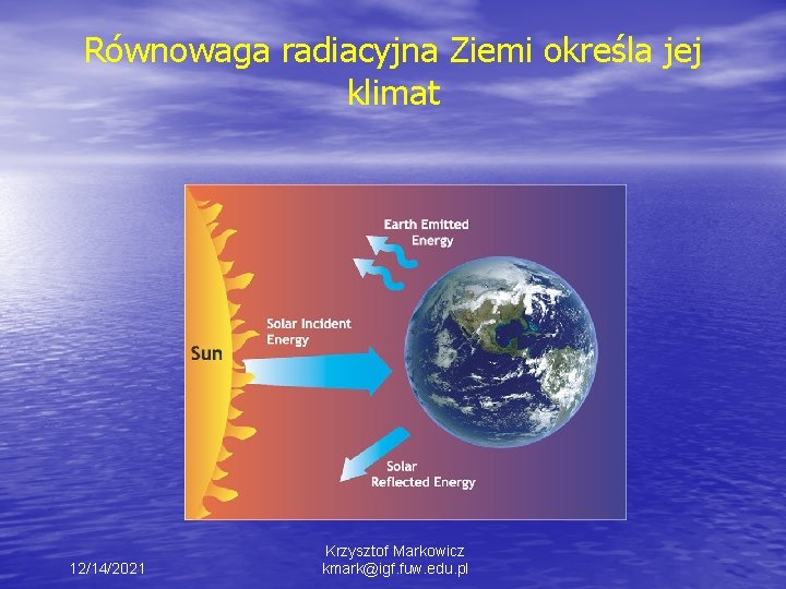 Równowaga radiacyjna Ziemi określa jej klimat 12/14/2021 Krzysztof Markowicz kmark@igf. fuw. edu. pl 