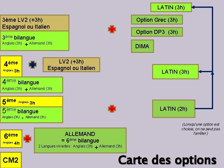 LATIN (3 h) 3ème LV 2 (+3 h) Espagnol ou Italien Option Grec (3