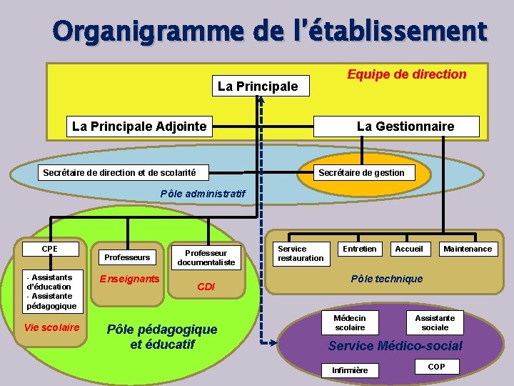 Organigramme de l’établissement Equipe de direction La Principale Adjointe Secrétaire de direction et de