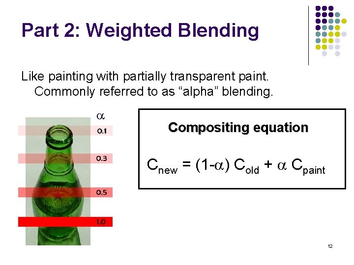 Part 2: Weighted Blending Like painting with partially transparent paint. Commonly referred to as