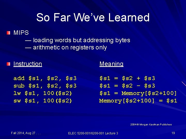 So Far We’ve Learned MIPS — loading words but addressing bytes — arithmetic on So Far We’ve Learned MIPS — loading words but addressing bytes — arithmetic on